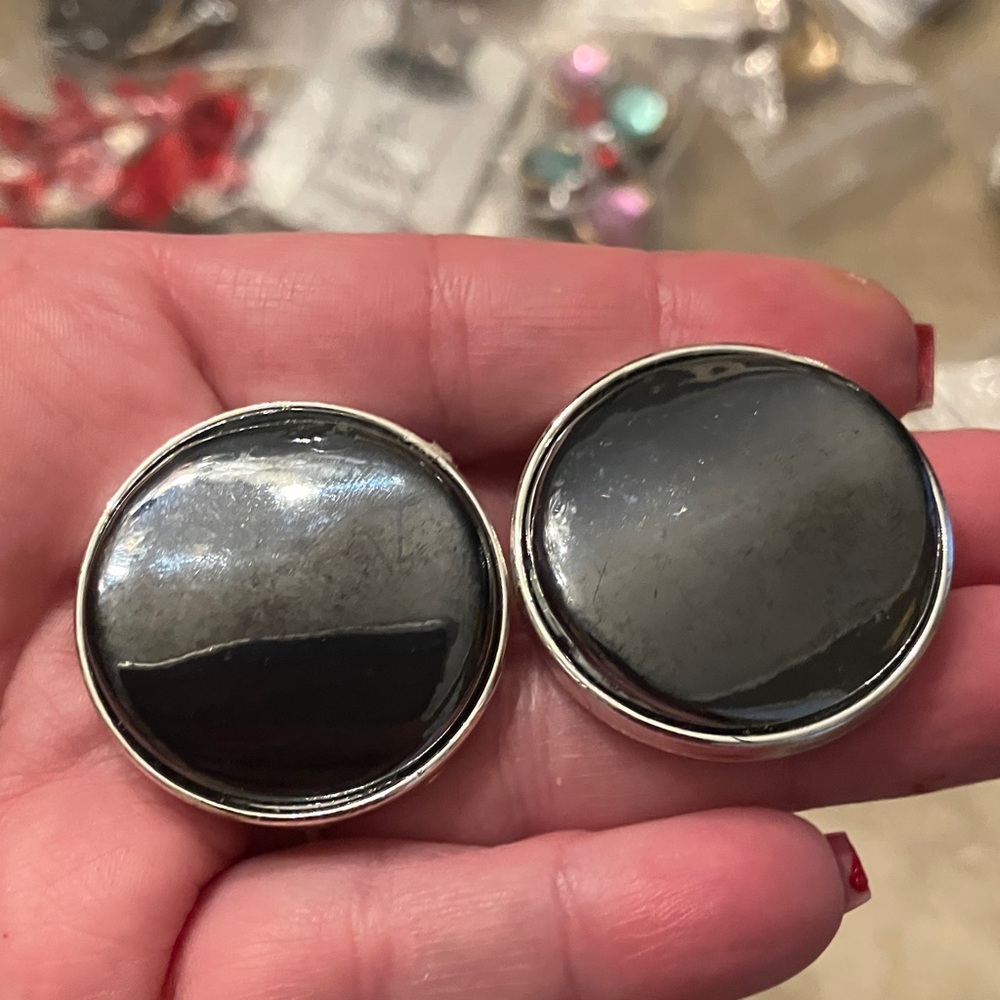 Black And Silver Round Earrings - image 3